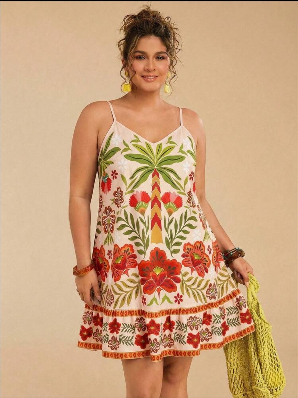 Apricot Floral Embroidered Slip Dress